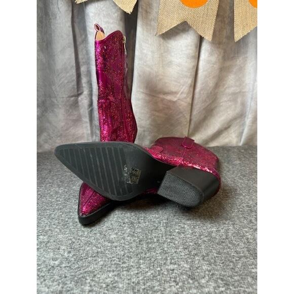 Azalea Wang Merril Sequin Pink Fuchsia Western Boots Size 7.5 - Picture 6 of 9